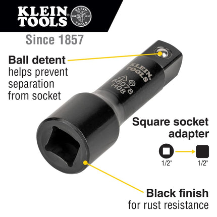 Klein Tools 66078 Impact Flip Socket Adapter, Large 1/2 to 1/2 -Inch Square Adapter, Use with Klein Tools Flip Impact Socket Set 66070