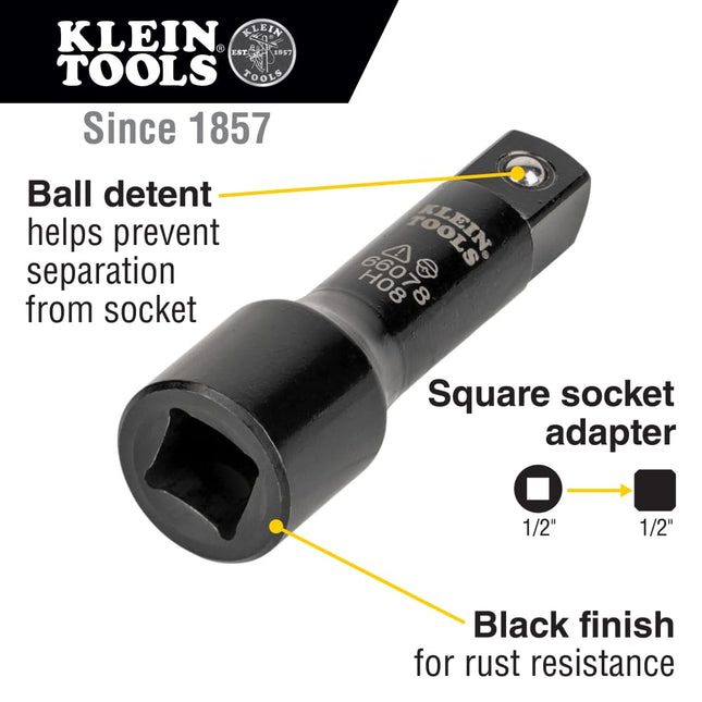 Klein Tools 66078 Impact Flip Socket Adapter, Large 1/2 to 1/2 -Inch Square Adapter, Use with Klein Tools Flip Impact Socket Set 66070