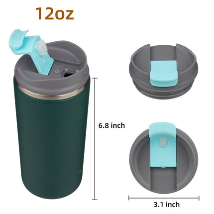 Konokyo Tumbler with Lid, 12 oz Travel Coffee Mug Double Wall Vacuum Stainless Steel Thermal Metal Cup Insulated Water Bottle,Dark Green