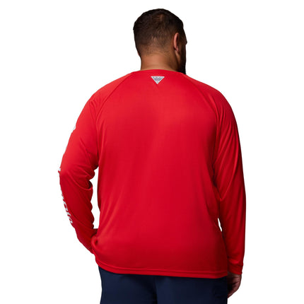 Columbia Men's Terminal Tackle Long Sleeve Shirt, Red Spark/White Logo, 2X
