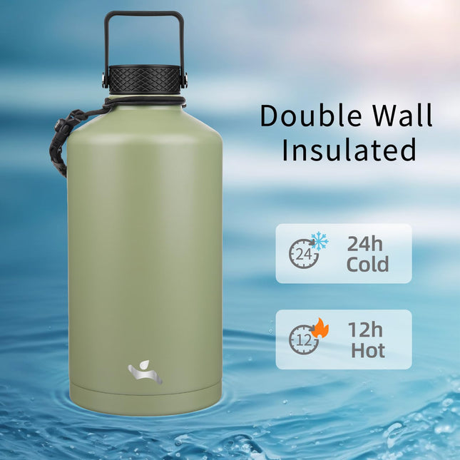 Konokyo 3Lids Water Bottle 128oz- Camp Green