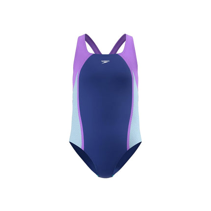 Speedo Girls Swimsuit One Piece Mesh Splice Racerback Thick Strap - Blue Harmony, 10