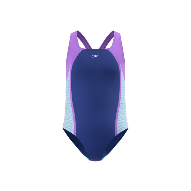 Speedo Girls Swimsuit One Piece Mesh Splice Racerb