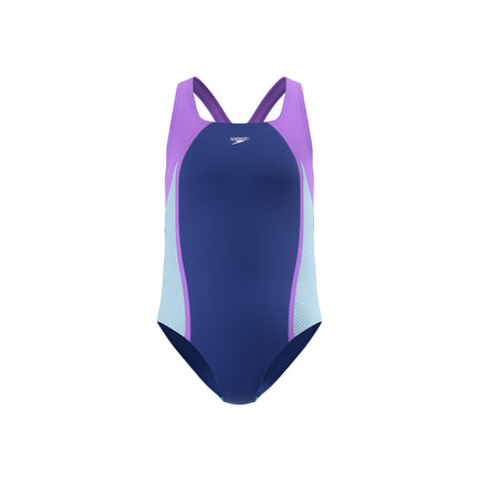 Speedo Girls Swimsuit One Piece Mesh Splice Racerb