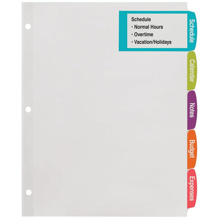 Separadores de etiquetas grandes blancas imprimibles Avery Big Tab con Easy Peel, 5 pestañas, 20 juegos (14440)