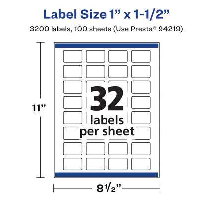 Étiquettes rectangulaires Avery blanc mat avec Sure Feed, 2,54 cm x 3,81 cm, 3 200 étiquettes imprimables blanc mat