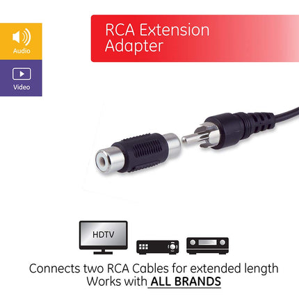 GE RCA Coupler Adapter, 2-Pack, Female-to-Female Connectors, Extend Length and Reach of RCA Cables, Audio Video Cable Extender Barrel, 33617