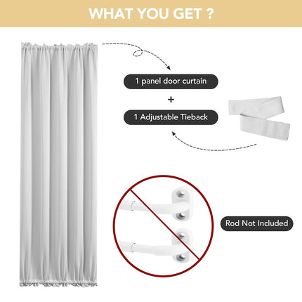 Deconovo Blackout Door Curtain for Glass Doors & Sidelights, Thermal Insulated Privacy Panel with Dual Rod Pockets & Adjustable Tieback, Machine?Washable Curtain (12W x 72L, Greyish White, 1 Panel)