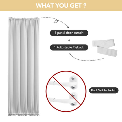 Deconovo Blackout Door Curtain for Glass Doors & Sidelights, Thermal Insulated Privacy Panel with Dual Rod Pockets & Adjustable Tieback, Machine?Washable Curtain (12W x 72L, Greyish White, 1 Panel)