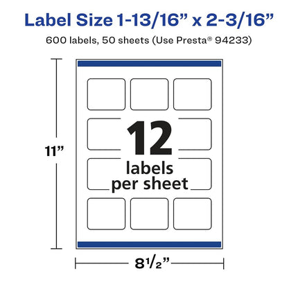 Avery Glossy White Rectangle Labels with Sure Feed, 1-13/16" x 2-3/16", 600 Glossy White Labels, Print-to-The-Edge, Permanent Label Adhesive, Laser/Inkjet Printable Labels