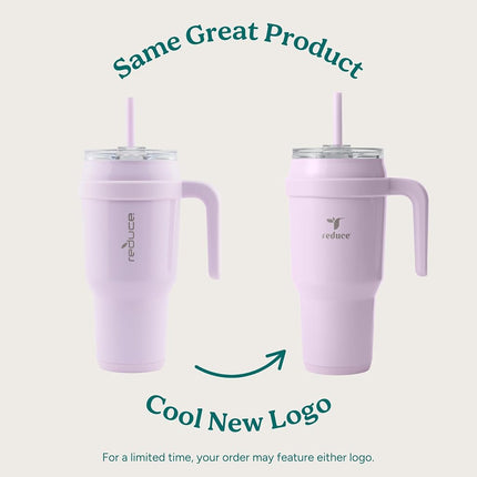 Reduce 40 oz Stainless Steel Tumbler with Handle - Dual-Wall Vacuum Insulated Travel Mug, Sweat-Proof Lid & Reusable Straw - Keeps Drinks Cold for 24 Hrs, Fits Cupholders, Dishwasher Safe - Palm Leaf