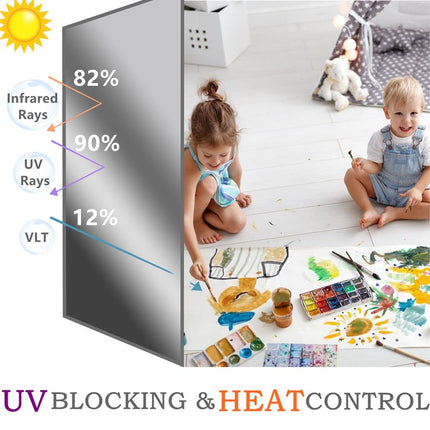 Arthome Heat Blocking Window Film Kit Anti-UV 60x460cm, Heat Control Window Stick Tint Reflective No Glue Static Cling Adhesive DIY One Way Film for Home and Office Sun Glare Reduction with Tool…