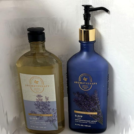 Bath and Body Works Aromatherapy Stress Relief Lavender Vanilla 10 Oz Body Wash & Foam Bath and 6.5 Oz Body Lotion Bundle (Lavender Vanilla) by Bath & Body Works