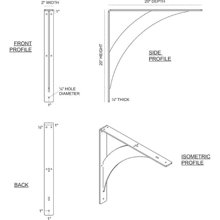 Ekena Millwork BKTM02X20X20LEHDB 2 inch W x 20 inch D x 20 inch H Legacy Steel Bracket, Hammered Dark Bronze