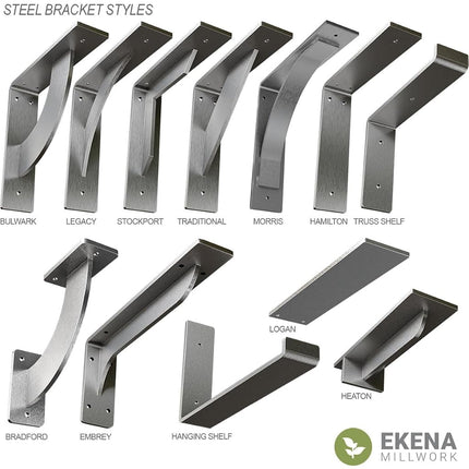 Ekena Millwork BKTM02X09X09BRHGO 2 inch W x 9 inch D x 9 inch H Bradford Steel Bracket, Hammered Gold