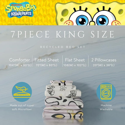 Franco Comforter and Sheet Set, Recycled Polyester, Spongebob Squarepants, 5 Piece King Size