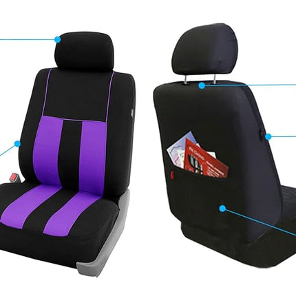 FH GROUP FH-FB036217 Fundas de asiento a rayas llamativas, color morado/negro - Se adaptan a la mayoría de automóviles, camiones, SUV o furgonetas