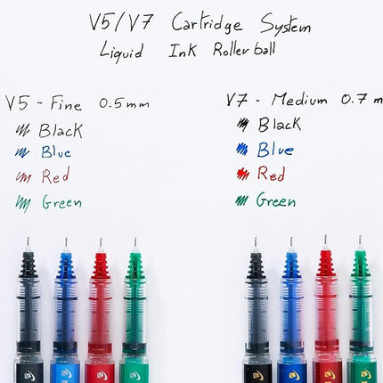 Pilot V7 Hi-Tecpoint Rollerball Pen, 0.7 mm Tip - Black/Blue/Red, Pack of 3