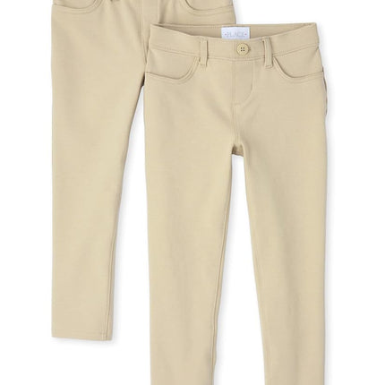The Children's Place Jeggings de Ponte de Punto para Niña, Paquetes Múltiples, Paquete de 2 Color Arena, Talla 16 Delgada