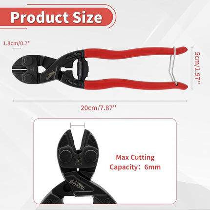 HOUSERAN 8 Inch Mini Bolt Cutters, Small Bolt Cutter with Spring & Recess