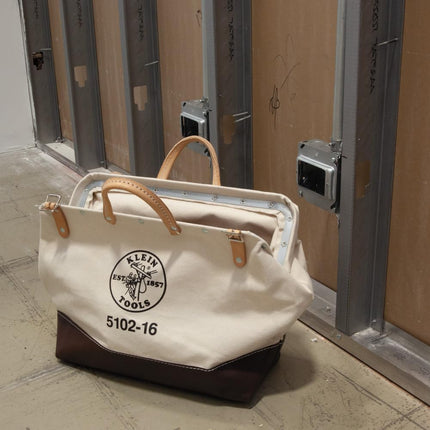 Tool Bag, Canvas Tote for Hand Tools is Heavy Duty Organizer with Steel Frame Mouth Klein Tools 5102-16