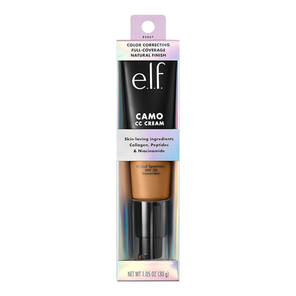 e.l.f. Camo CC Cream, Color Correcting Medium-To-Full Coverage Foundation with SPF 30, Tan 400 W, 1.05 Oz (30g)