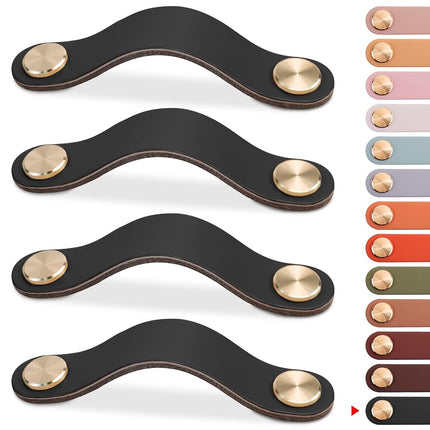 LEREATI 4 Pack Leather Drawer Pulls Black Cabinet 