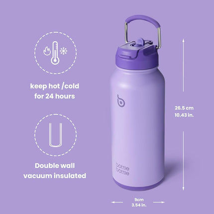 BOTTLE BOTTLE Insulated Water Bottle 950ml(32oz) Stainless Steel Sports Water Bottles with Straw Dual-use Lid Drink Flask Design for Gym with Pill Box (Purple)