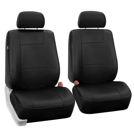 FH GROUP 2 Front Bucket Seat PU Leather Seat Covers, Airbag-Compatible, Black