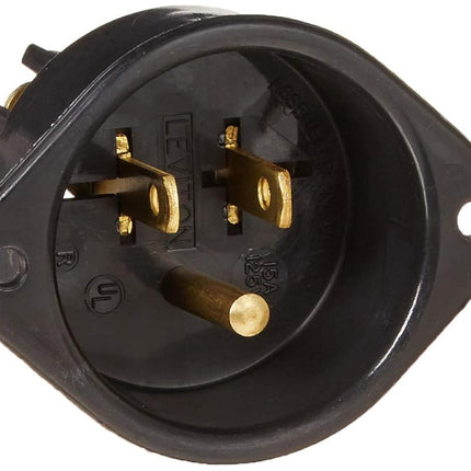 Leviton 5239 15 Amp, 125 Volt, Flanged Inlet Receptacle, Straight Blade, Commercial Grade, Grounding, Back Wired (Black)