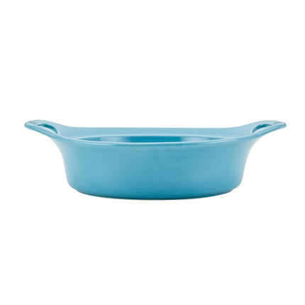 Rachael Ray Solid Glaze Ceramics Casserole Bakeware/Baker Set with Shared Lid, 3 Piece, Agave Blue