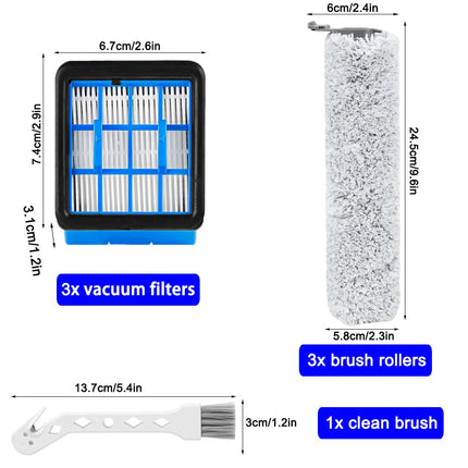 For Bissell CrossWave OmniForce & OmniFind Vacuum Cleaner, 3x Multi-Surface Brush Rollers + 3x HEPA Filters + 1x Clean Brush, Replacement Parts 3882/3883/3967F Series, Compare to Model 1640064