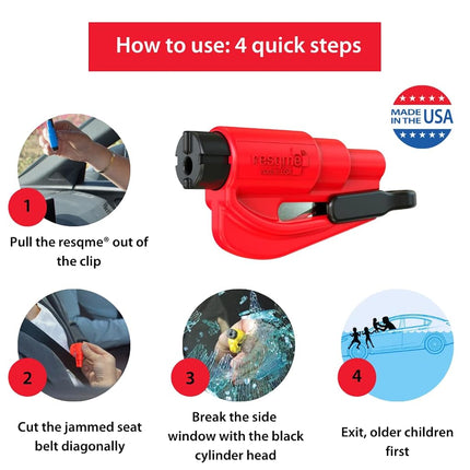 Pack familial resqme de 12, l'outil d'évasion d'urgence original pour porte-clés de voiture, coupe-ceinture de sécurité et brise-vitre 2-en-1, fabriqué aux États-Unis, jaune