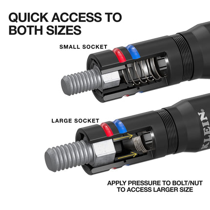 Klein Tools 652QS Quad Socket, 8 Sizes in 2 Sockets, 4-in-1 Color Coded SAE Impact Rated, Deep-Well Heavy-Duty, 1/4-Inch Drive, 6-1/2-Inch Shaft
