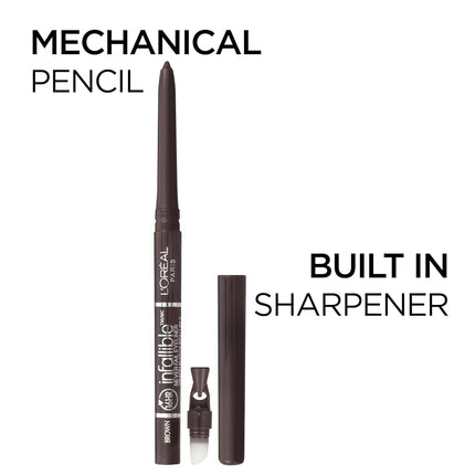 L'Oreal Paris Makeup Infallible Never Fail Original Mechanical Pencil Eyeliner with Built in Sharpener, Black Brown, 2 Count