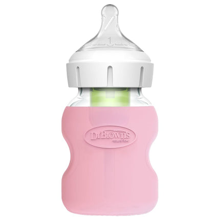 Dr. Brown's Options+ Wide-Neck Glass Bottle Sleeve, 100% Silicone, Pink, BPA-Free, 5 oz, 1-Pack