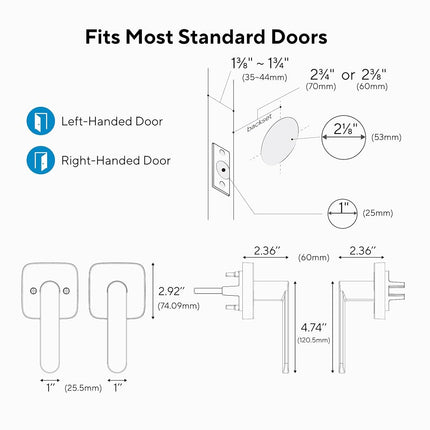 ULTRALOQ Modern Matte Black Aluminium Door Lever, Reversible, Adjustable Backset, Waterproof, Ideal for Hallway, Closet, and Any Door
