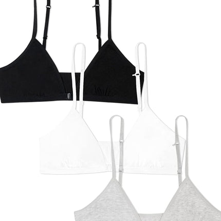 Fruit of the Loom, Bralette convertible de algodón para niñas grandes, paquete de 3, gris jaspeado/blanco/negro, 36