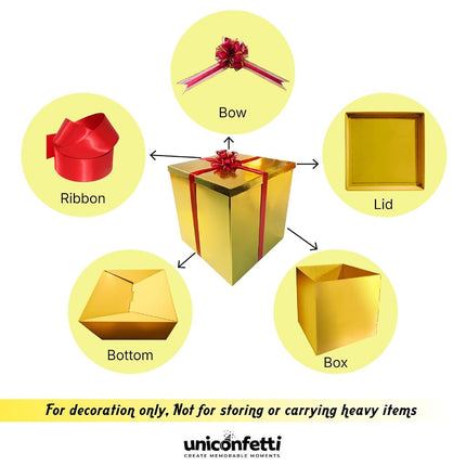 Giant Gift Box 28x28x28in JUMBO Extra Large Cardboard Decorative Box with Lid for Birthday Surprise, Pregnancy Announcement, Gender Reveal, Christmas Presents & Other Celebrations (Gold)
