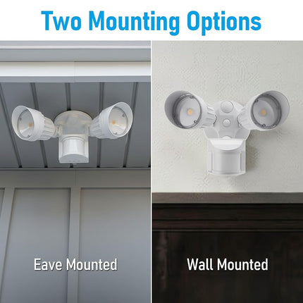 Foco de seguridad LED COB LEONLITE, luces de inundación exteriores comerciales con sensor de movimiento, 3 modos Detector de movimiento+Anochecer a amanecer+Control de interruptor, 100-277 V, 2 cabezales ajustables, IP65, luz diurna de 5000 K, ETL, blanco