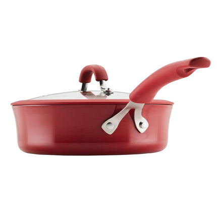 Rachael Ray Cook + Create Nonstick Sauté Pan with Lid, 3 Quart, Red