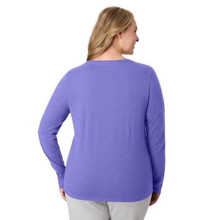 Hanes Women's Long Sleeve Cotton V-Neck T-Shirt, Lightweight V-Neck Tee, Modern Fit, Petal Purple, M