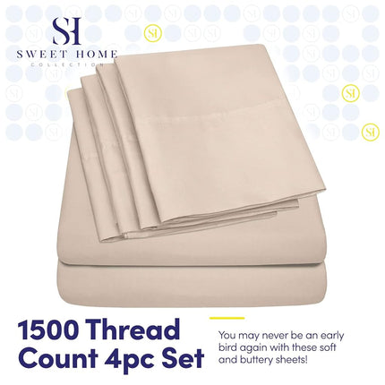 Sweet Home Collection Twin XL Size Bed Sheets - 4 Piece 1500 Thread Count Fine Brushed Microfiber Deep Pocket Twin X-Large Sheet Set Bedding - 1 EXTRA PILLOW CASES, GREAT VALUE, Twin XL, Beige