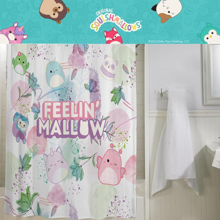 Franco Squishmallows Kids Bath Microfiber Shower Curtain, 72x72, (Officially Licensed Product)