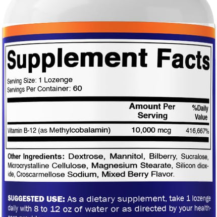 Vitamatic Methyl B12 (Methylcobalamin) 10,000 mcg 60 Lozenges - Superior Source of Vitamin B12