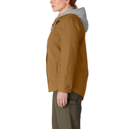 Dickies Women's Size Plus Hooded Duck Shirt Jacket, Brown Duck, 3X