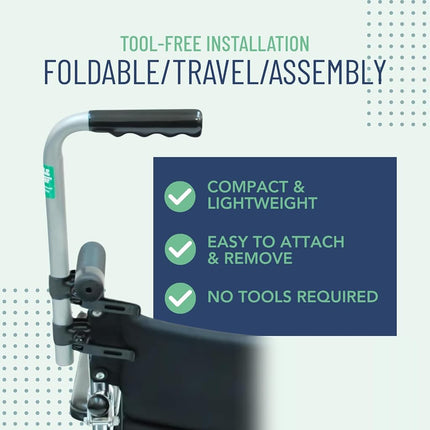 Rallonge de poignée de fauteuil roulant (capacité de 136 kg), accessoires universels pour adultes – Poignée extensible et réglable pour fauteuils roulants et poussettes pour adultes