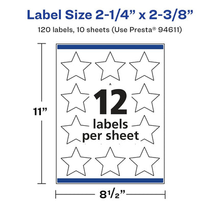 Avery Glossy White Star Labels with Sure Feed, 2-1/4" x 2-3/8", 120 Glossy White Labels, Print-to-The-Edge, Permanent Label Adhesive, Laser/Inkjet Printable Labels