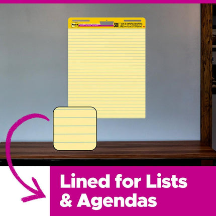 Post-it Super Sticky Easel Pad, 25 in x 30 in Sheets, Yellow Paper with Lines, 30 Sheets/Pad, 4 Pads/Pack, Great for Virtual Teachers and Students (561 VAD 4PK)