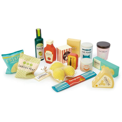 Tender Leaf Toys Supermarket Grocery Set - Wooden Play Food Pack For Children Practice Pretend Play And Roleplay With This Shopping Accessory Set